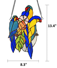 Load image into Gallery viewer, RADIANCE goods Parrots Stained Glass Window Panel 13.4&quot;x8.3&quot;
