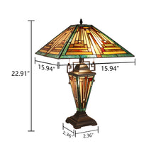Load image into Gallery viewer, RADIANCE goods Tiffany-Style 3-Light Mission Double Lit Table Lamp 16&quot; Shade
