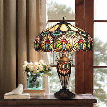 Load image into Gallery viewer, RADIANCE goods Tiffany-style 3-Light Floral Double Lit Table Lamp 18&quot; Shade

