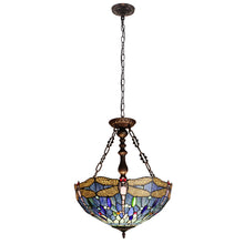 Load image into Gallery viewer, RADIANCE goods Dragonfly Tiffany-Style 3-Light Inverted Ceiling Pendant 18&quot; Shade
