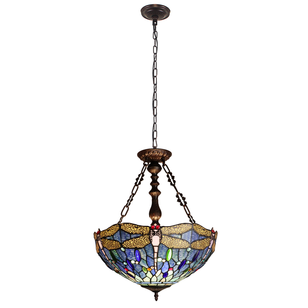 RADIANCE goods Dragonfly Tiffany-Style 3-Light Inverted Ceiling Pendant 18