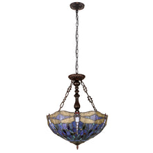 Load image into Gallery viewer, RADIANCE goods Dragonfly Tiffany-Style 3-Light Inverted Ceiling Pendant 18&quot; Shade
