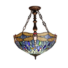 Load image into Gallery viewer, RADIANCE goods Dragonfly Tiffany-Style 3-Light Inverted Ceiling Pendant 18&quot; Shade
