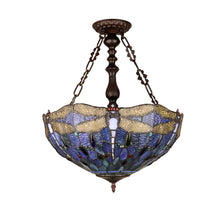 Load image into Gallery viewer, RADIANCE goods Dragonfly Tiffany-Style 3-Light Inverted Ceiling Pendant 18&quot; Shade
