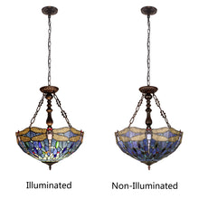 Load image into Gallery viewer, RADIANCE goods Dragonfly Tiffany-Style 3-Light Inverted Ceiling Pendant 18&quot; Shade

