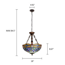 Load image into Gallery viewer, RADIANCE goods Dragonfly Tiffany-Style 3-Light Inverted Ceiling Pendant 18&quot; Shade
