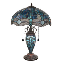 Load image into Gallery viewer, RADIANCE goods Dragonfly Tiffany-Style 3-Light Double Lit Table Lamp 16&quot; Shade

