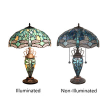 Load image into Gallery viewer, RADIANCE goods Dragonfly Tiffany-Style 3-Light Double Lit Table Lamp 16&quot; Shade
