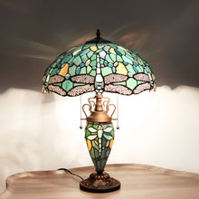 Load image into Gallery viewer, RADIANCE goods Dragonfly Tiffany-Style 3-Light Double Lit Table Lamp 16&quot; Shade
