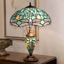 Load image into Gallery viewer, RADIANCE goods Dragonfly Tiffany-Style 3-Light Double Lit Table Lamp 16&quot; Shade
