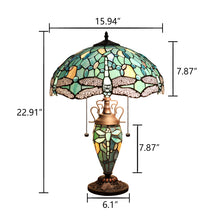 Load image into Gallery viewer, RADIANCE goods Dragonfly Tiffany-Style 3-Light Double Lit Table Lamp 16&quot; Shade
