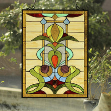 Load image into Gallery viewer, RADIANCE goods Floral Stained Glass Window Panel 25&quot;x18.11&quot;
