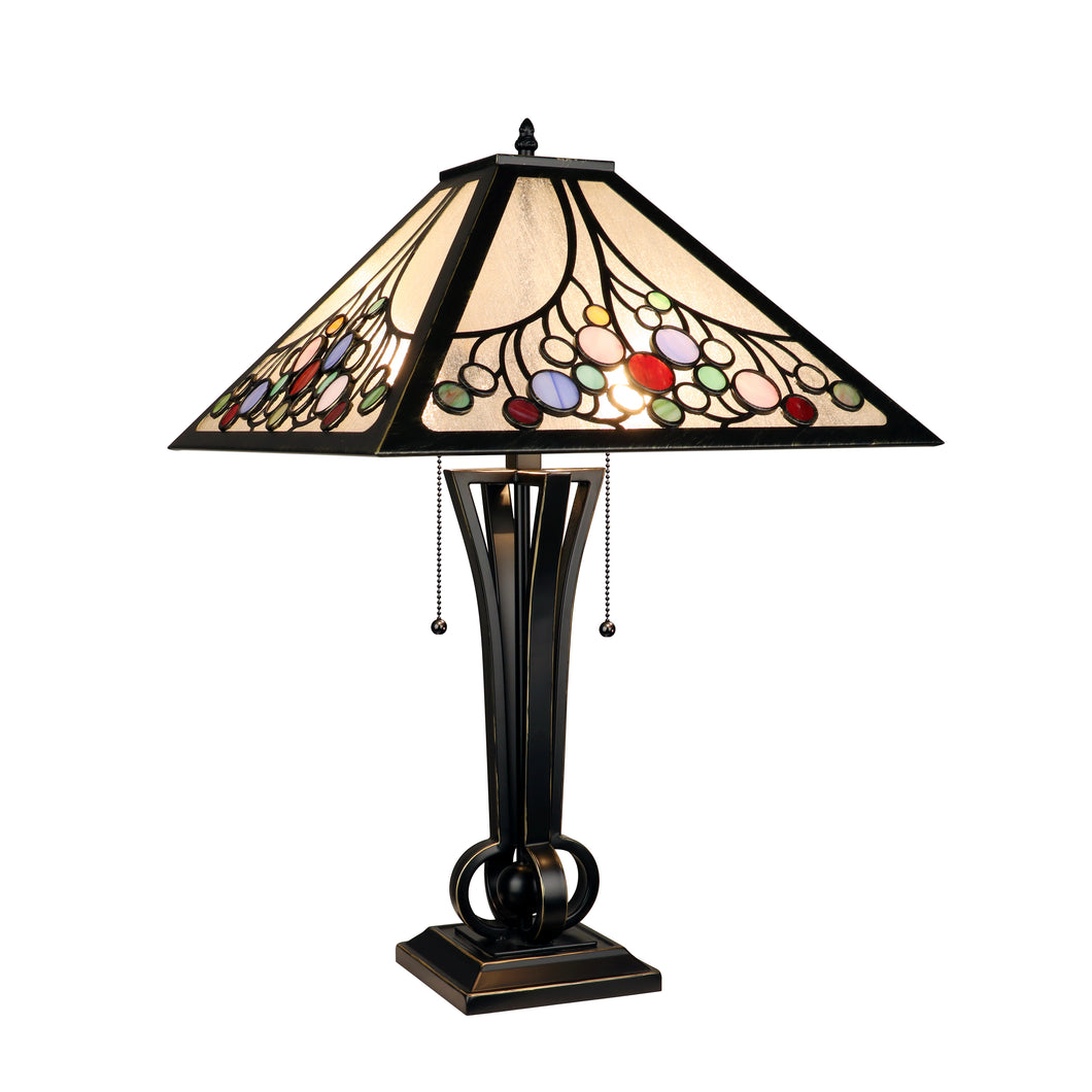 RADIANCE goods Retro-Style Stained Glass 2-Light Table Lamp 16