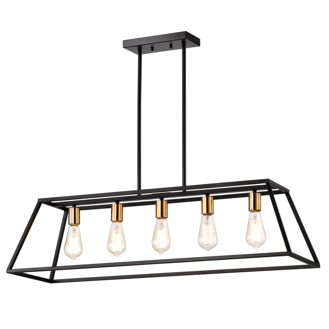 RADIANCE goods Industrial 5 Light Textured Black Island Pendant 38