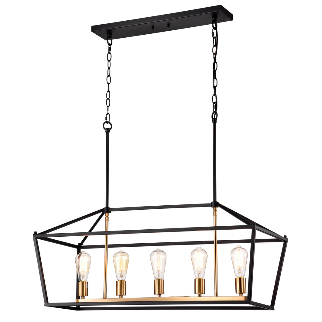 RADIANCE goods Industrial 5 Light Textured Black Island Pendant 36