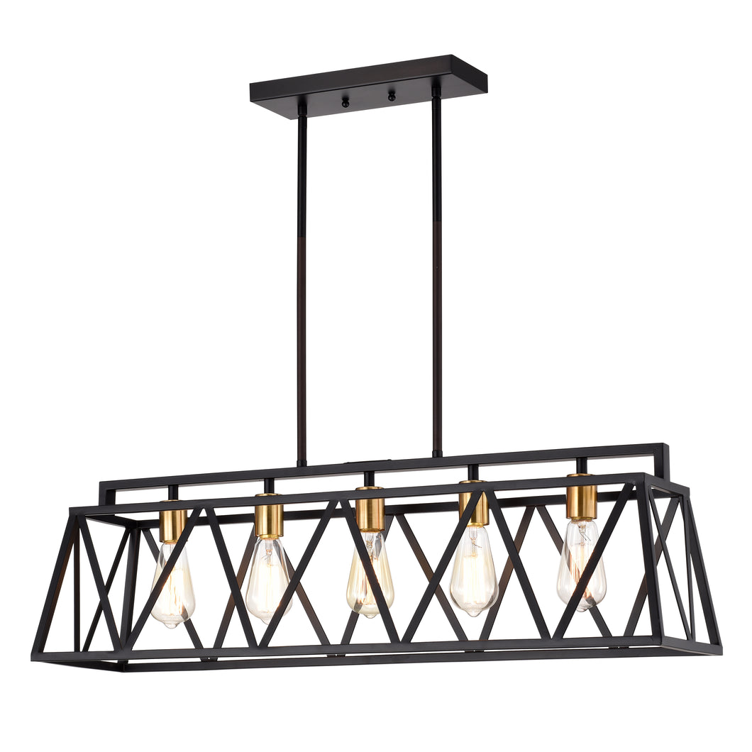 RADIANCE goods Industrial 5 Light Textured Black Island Pendant 35
