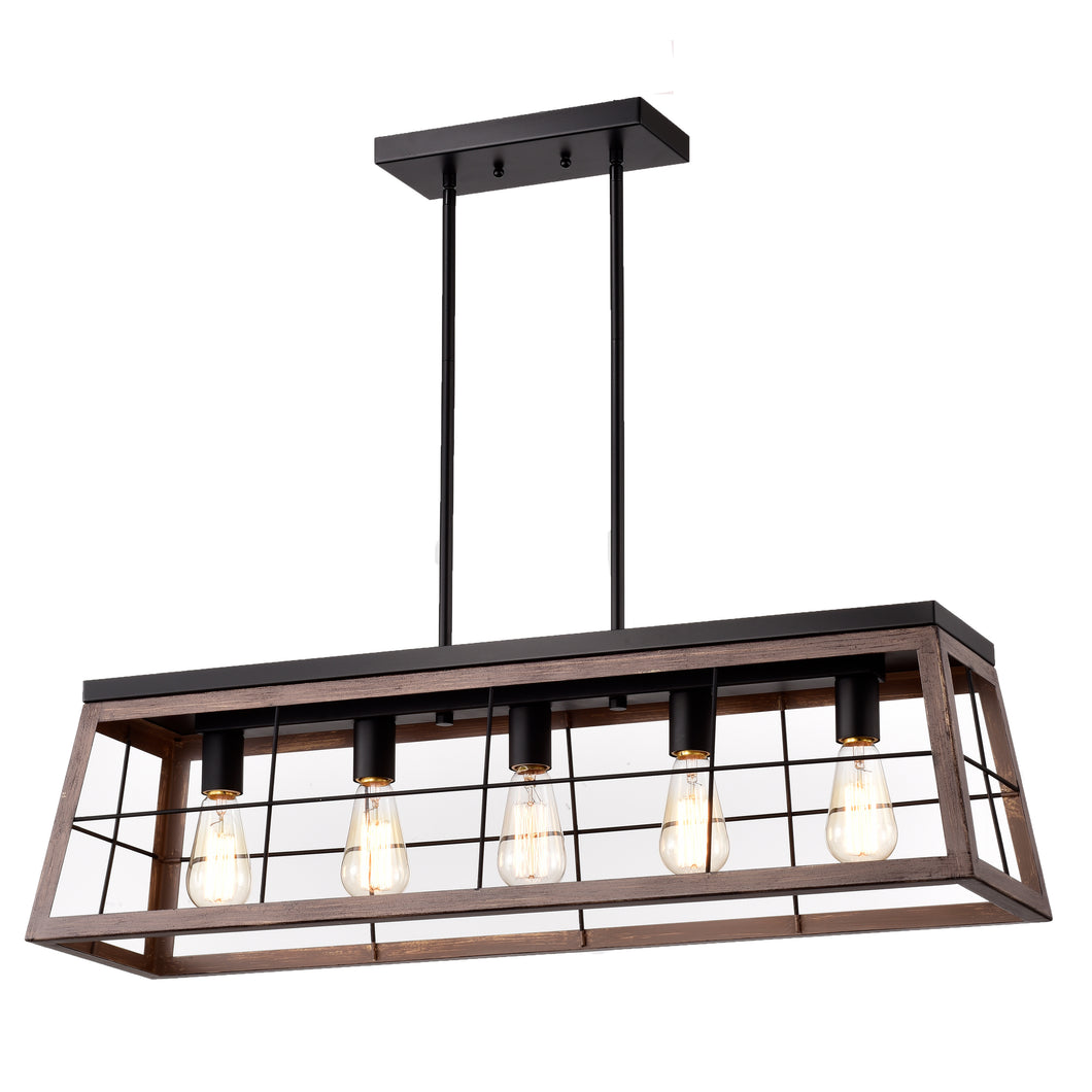 RADIANCE goods Industrial 5 Light Ancient Wood Island Pendant 35