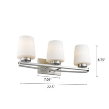 Load image into Gallery viewer, RADIANCE goods 3 Light Brushed Nickel Finish Bath Vanity Fixture 23&quot; Wide
