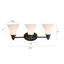 Load image into Gallery viewer, RADIANCE goods 3 Light Rubbed Bronze Finish Bath Vanity Fixture 24&quot; Wide
