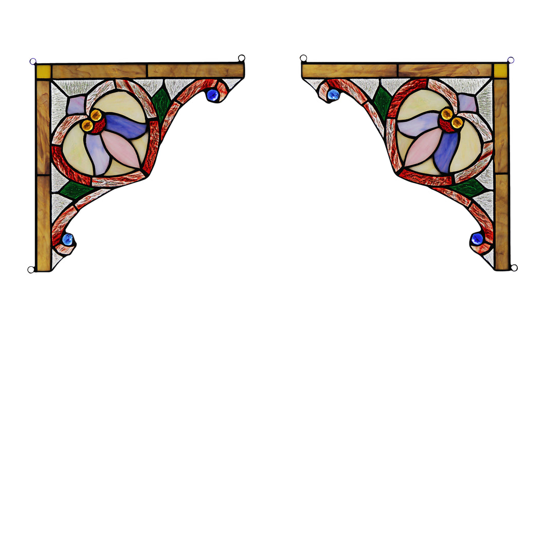 RADIANCE goods 2 Pieces Victorian Stained Glass Window Panel 9.8