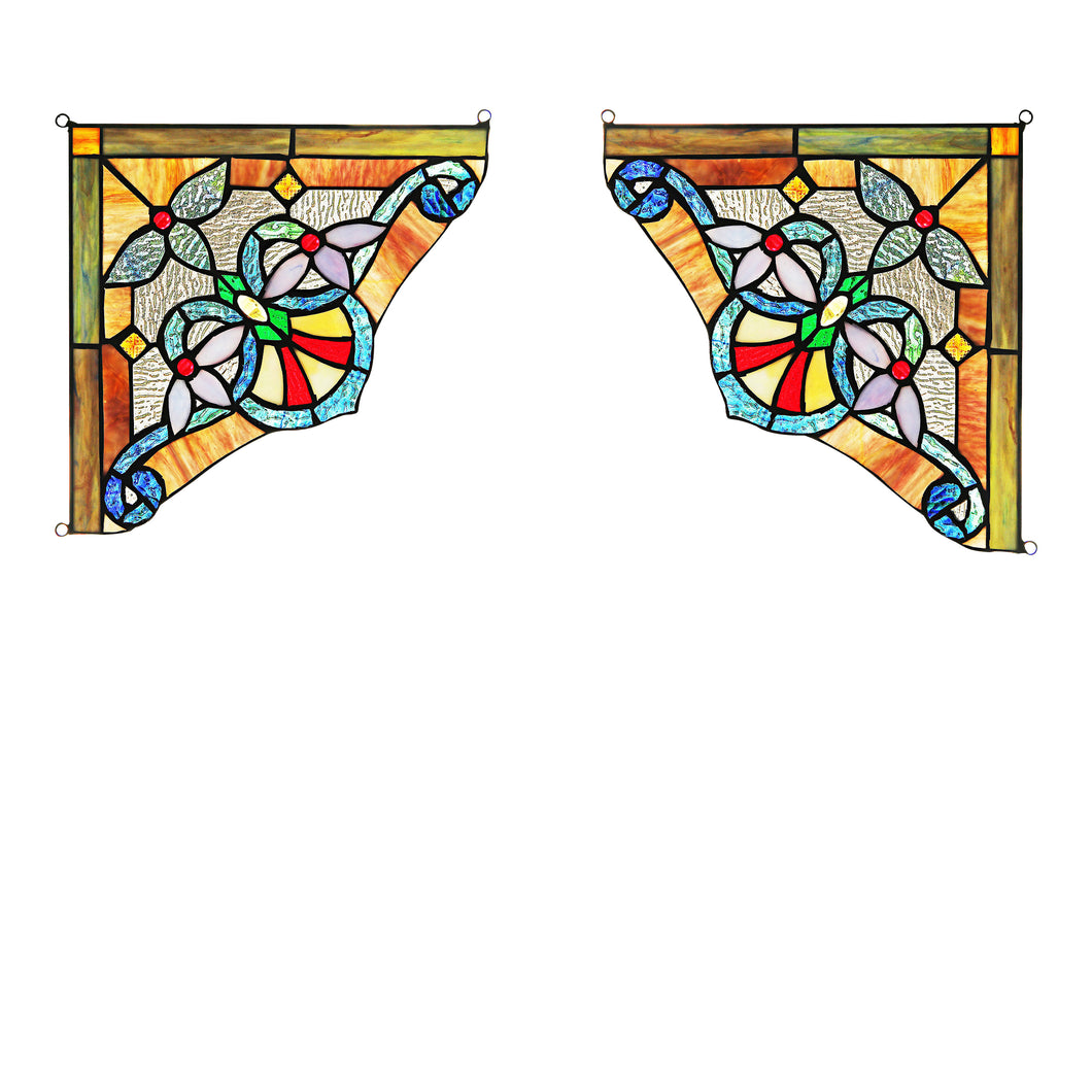 RADIANCE goods 2 Pieces Victorian Stained Glass Window Panel 9.8