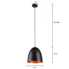 Load image into Gallery viewer, RADIANCE goods Farmhouse 1 Light Textured Black/Gold Ceiling Pendant 12&quot; Wide
