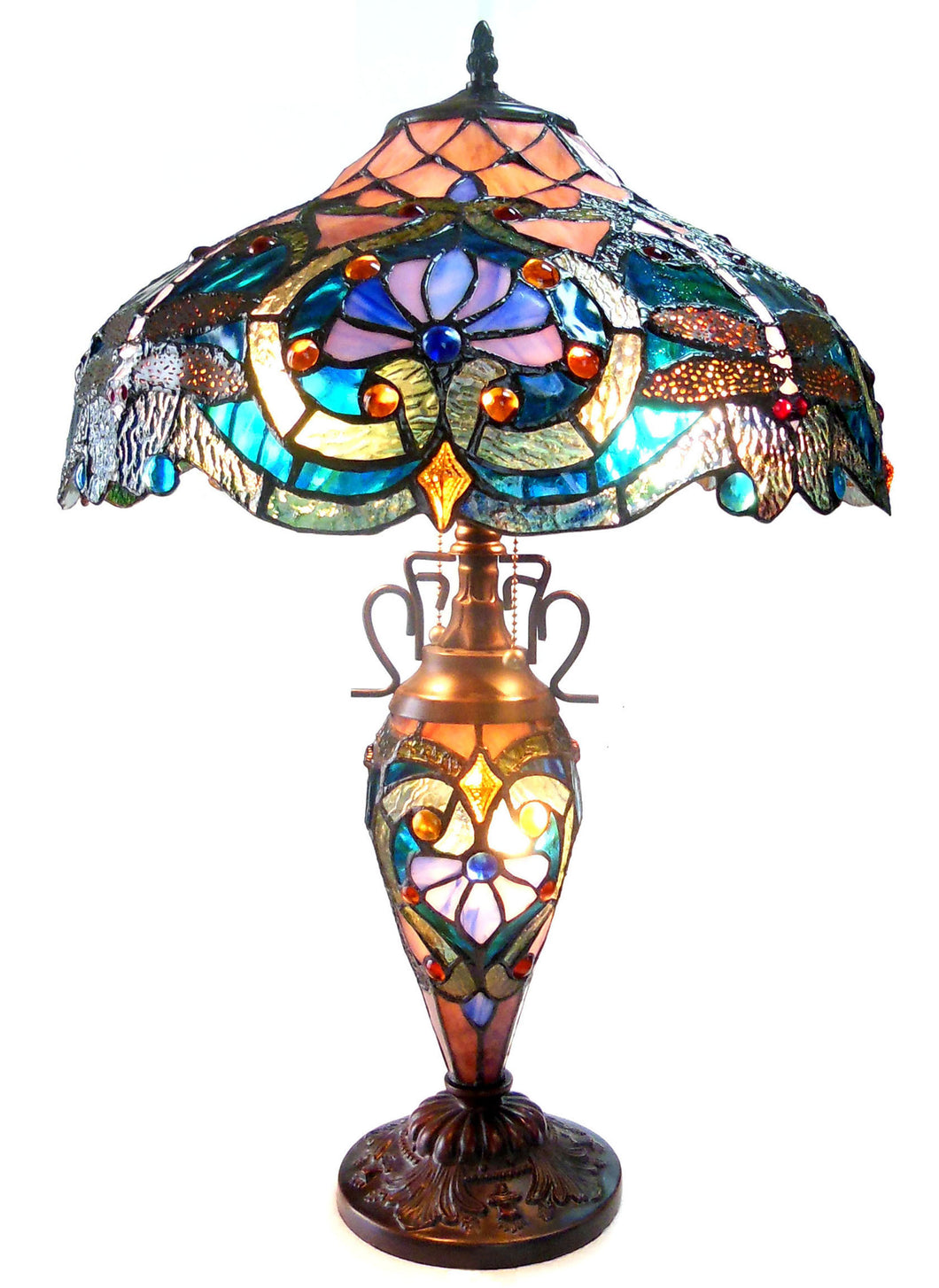 RADIANCE goods Tiffany-Style 3 Light Victorian Double Lit Table Lamp 17