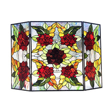 Load image into Gallery viewer, RADIANCE goods Floral 3pcs Folding Stained Glass Fireplace Screen 40&quot; Wide
