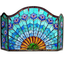 Load image into Gallery viewer, RADIANCE goods Peacock 3pcs Folding Stained Glass Fireplace Screen 48&quot; Wide
