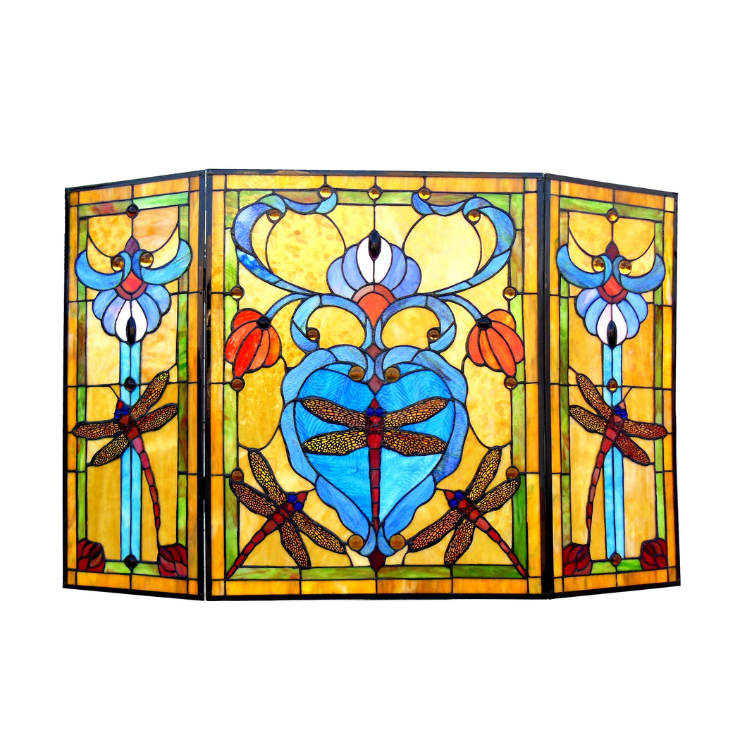 RADIANCE goods Dragonfly 3pcs Folding Stained Glass Fireplace Screen 44