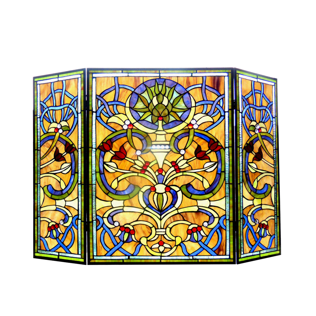 RADIANCE goods Victorian 3pcs Folding Stained Glass Fireplace Screen 40