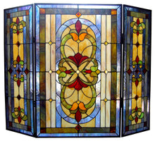 Load image into Gallery viewer, RADIANCE goods Victorian 3pcs Folding Stained Glass Fireplace Screen 40&quot; Wide
