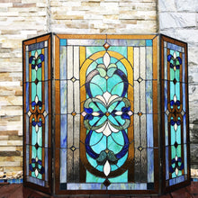 Load image into Gallery viewer, RADIANCE goods Victorian 3pcs Folding Stained Glass Fireplace Screen 40&quot; Wide
