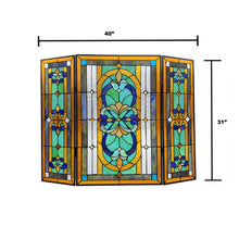 Load image into Gallery viewer, RADIANCE goods Victorian 3pcs Folding Stained Glass Fireplace Screen 40&quot; Wide
