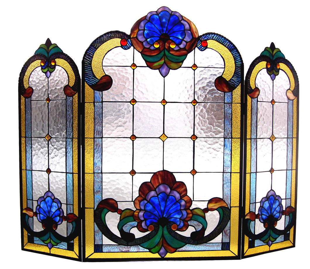 RADIANCE goods Victorian 3pcs Folding Stained Glass Fireplace Screen 40