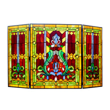 Load image into Gallery viewer, RADIANCE goods Victorian 3pcs Folding Stained Glass Fireplace Screen 44&quot; Wide
