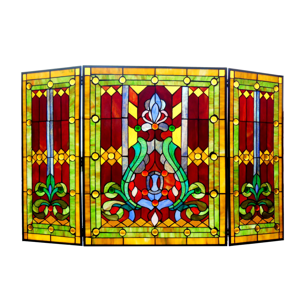 RADIANCE goods Victorian 3pcs Folding Stained Glass Fireplace Screen 44