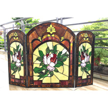 Load image into Gallery viewer, RADIANCE goods Floral 3pcs Folding Stained Glass Fireplace Screen 42&quot; Wide
