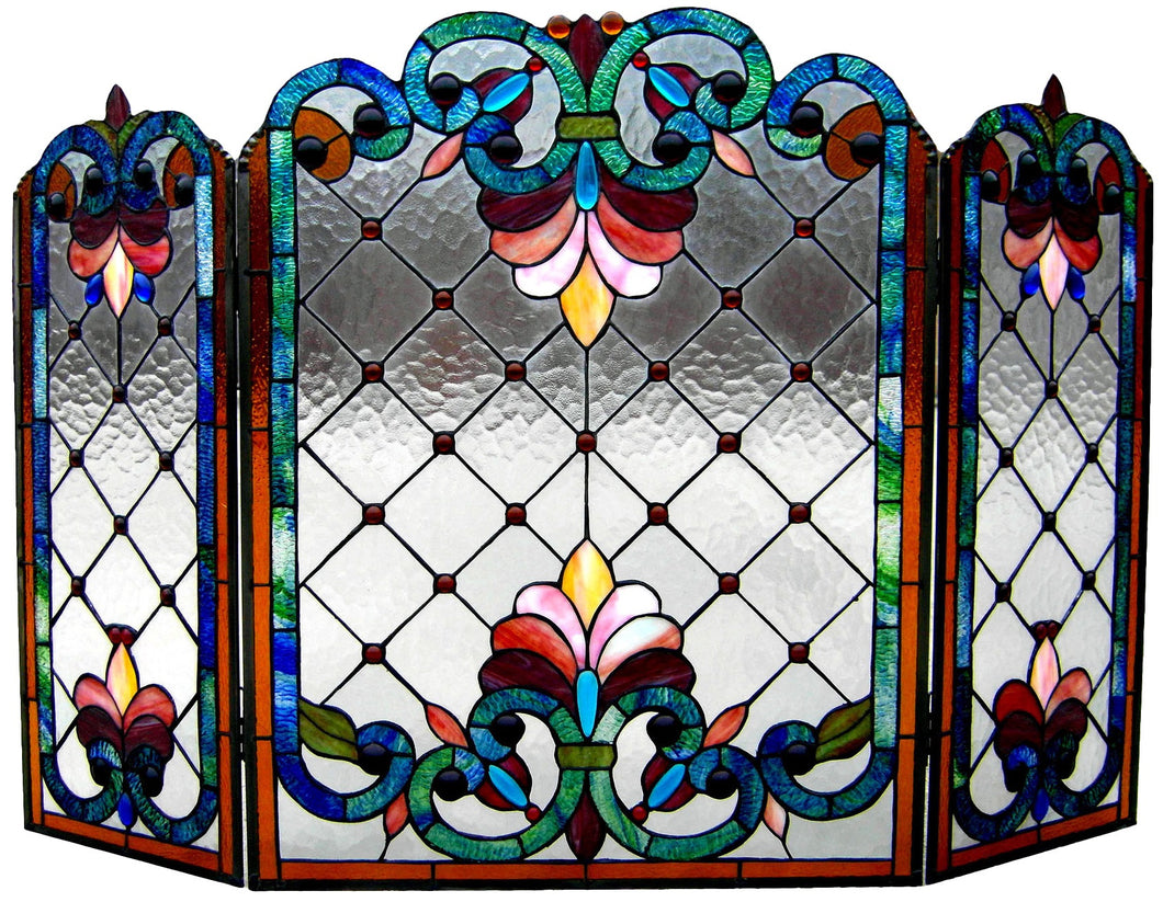 RADIANCE goods Victorian 3pcs Folding Stained Glass Fireplace Screen 44