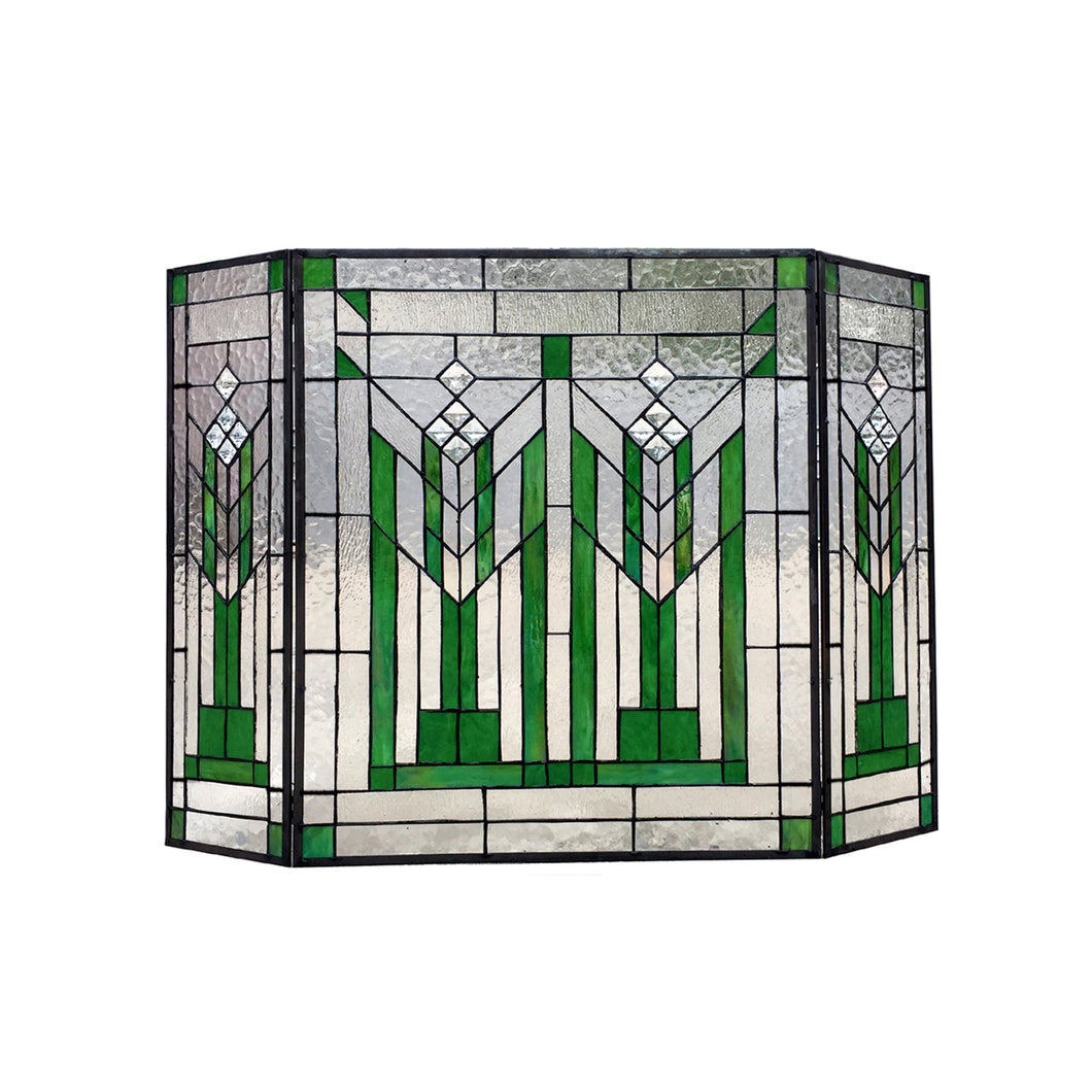 RADIANCE goods Mission 3pcs Folding Stained Glass Fireplace Screen 38