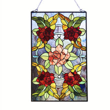 Load image into Gallery viewer, RADIANCE goods Floral Stained Glass Window Panel 32&quot;x20&quot;
