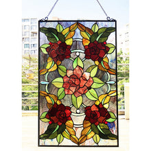 Load image into Gallery viewer, RADIANCE goods Floral Stained Glass Window Panel 32&quot;x20&quot;
