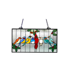 Load image into Gallery viewer, RADIANCE goods Birds Stained Glass Window Panel 24.5&quot;x12.5&quot;
