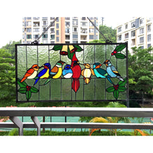 Load image into Gallery viewer, RADIANCE goods Birds Stained Glass Window Panel 24.5&quot;x12.5&quot;
