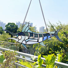 Load image into Gallery viewer, RADIANCE goods Swordfish-Style Stained Glass Window Panel 16&quot; Wide
