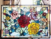 Load image into Gallery viewer, RADIANCE goods Floral Stained Glass Window Panel 27&quot;x19&quot;
