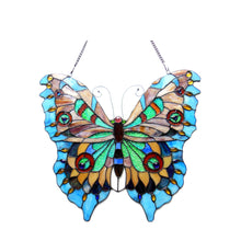 Load image into Gallery viewer, RADIANCE goods Butterfly Stained Glass Window Panel 20&quot;x21&quot;
