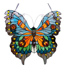 Load image into Gallery viewer, RADIANCE goods Butterfly Stained Glass Window Panel 21&quot;x20&quot;
