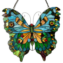 Load image into Gallery viewer, RADIANCE goods Butterfly Stained Glass Window Panel 21&quot;x20&quot;
