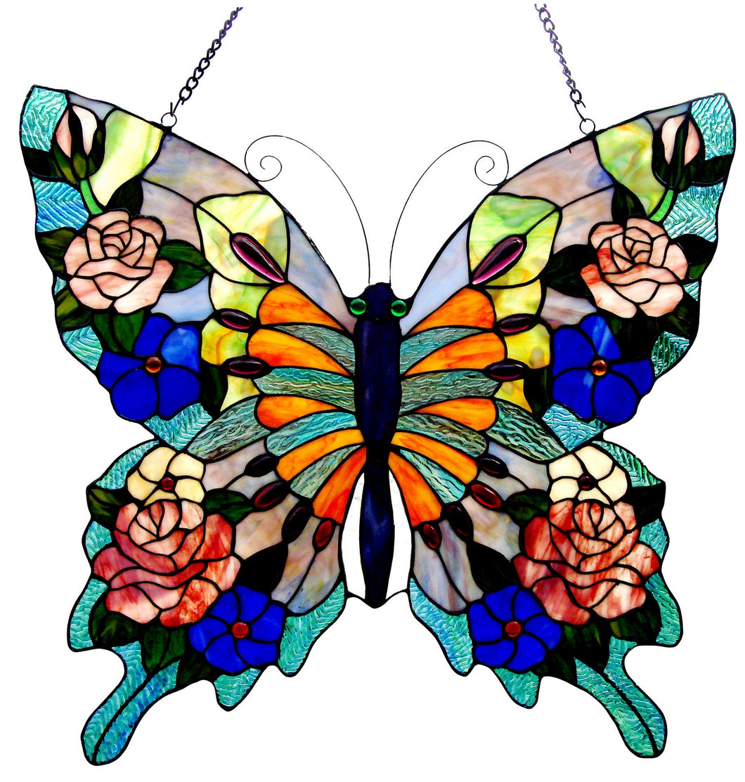 RADIANCE goods Butterfly Stained Glass Window Panel 22.5